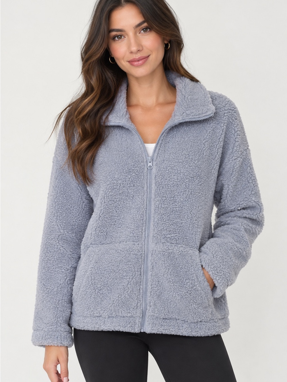 Ardene Cozy Full-Zip Sherpa Jacket in Baby Blue
